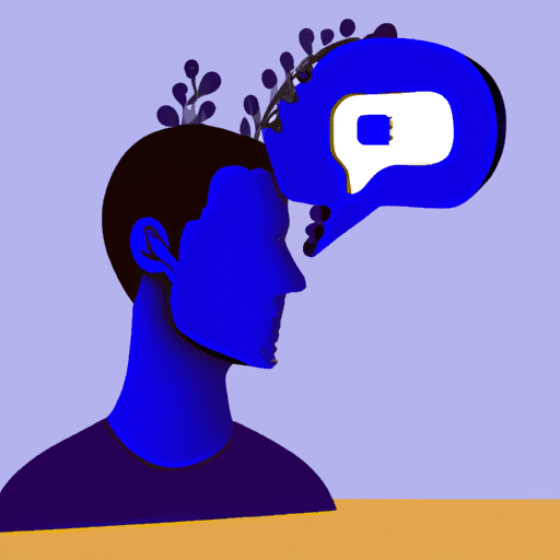 איור צבעוני של ראש אדם עם בועת דיבור עם הלוגו של פייסבוק בתוכה.