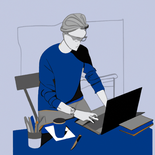 ציור של איש מקצוע עסקי עובד על מחשב נייד במשרד ביתי